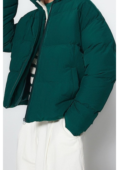 Ersefa Tasarım Düz Astarlı Yaka Standart Bol Dik Unisex Oversize Fit Dik Yeşil