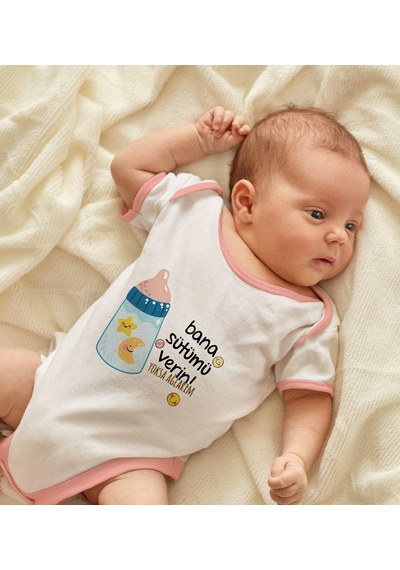 Bk Gift Bk Kids Bana Sütümü Verin Tasarımlı Pembe Bebek Body Zıbın-1 3-6 Ay Sarı