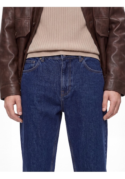 Koton Normal Bel Cepli Pamuklu Vintage Straight Fit Jean Pantolon Orta İndigo 7wam40148nd