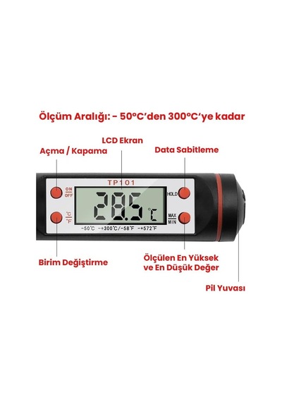 Ayrex Mutfak Termometresi Dijital Termometre Gıda Termometresi 300 C Ölçüm Kaliteli Özel Kutulu