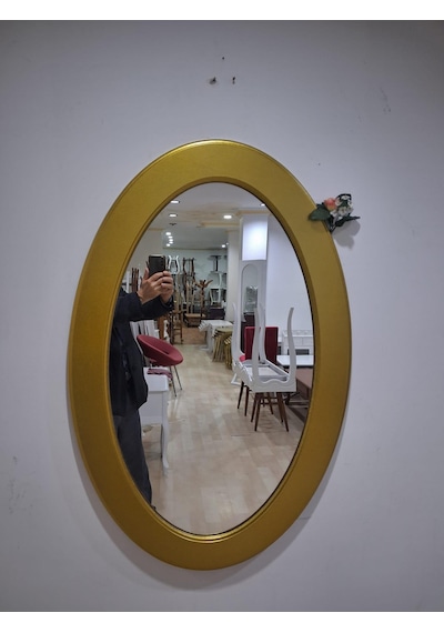 Ayna Oval 90673 Model Parlak Gold Renk Kayın Torna Kutu Sevk El Yapım Altın