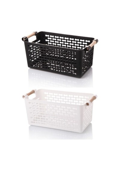 Siyah Beyaz Ahşap Saplı Plastik Düzenleyici 2li Buzdolabı Organizer Plastik Beyaz Diğer