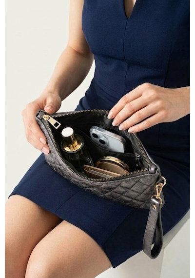 Gl-003 Yıldız Dikişli Kadın El Çantası Clutch Çanta Omuz Çantası Çapraz Çanta Pörtföy Çanta Füme