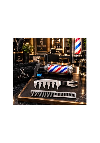 Berber Saç Suluk Seti Gümüş Renk Waks Tarağı Kesim Salon Gümüş - 943402384