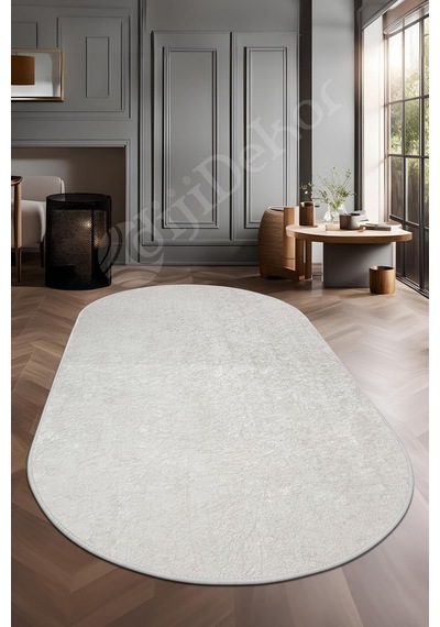 Janjanlı Oval Halı Açık Krem Salon Koridor Antre Mutfak Halısı Silinebilir Yolluk, Janjanlı-krem-oval-saçaksız, 80x100
