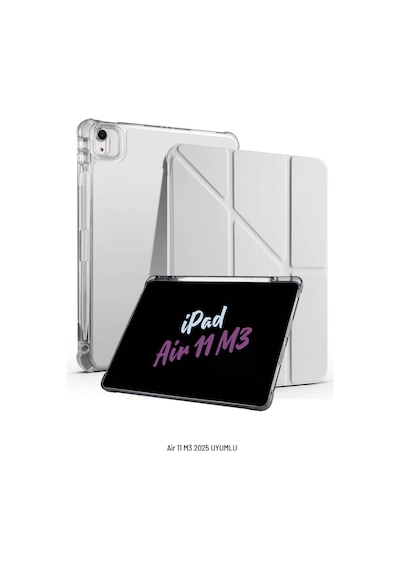 Apple Uyumlu iPad Air 11 İnç 2025 M3 Çip Kalem Bölmeli Standlı Tri Folding Fuchsia Tablet Kılıfı Kapaklı Kılıf