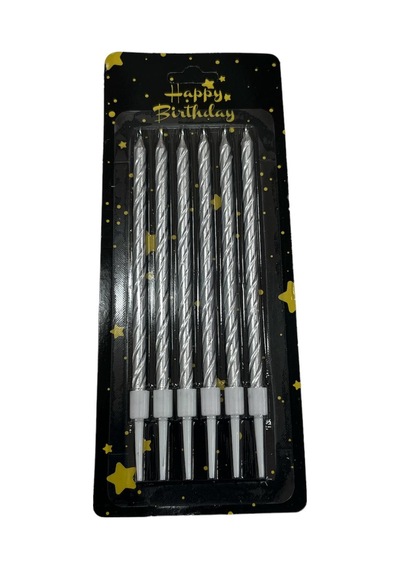 Spiral Gümüş İnce Mum 14 Cm 6 Lı