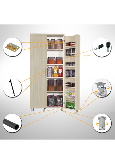 Pasific Home Guzzo Tekerlekli Kiler Çok Amaçlı Erzak Dolabı 80 cm Açık Meşe