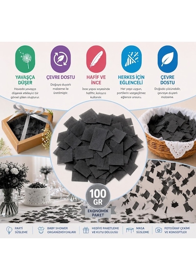 Siyah Konfeti Pelur 100 Gr, Parti, Düğün Süsü, Masa Süsleme Ve He Tüm Yaşlar