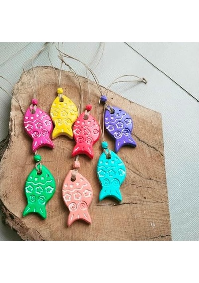 Dekoratif Balık Figürlü Duvar Süsü, 7 Parça, Renkli El Boyaması, Bahçe Ve Balkon Süsleme 6 Cm 50 x 22