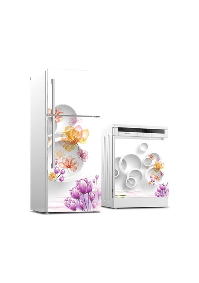 Buzdolabı Ve Bulaşık Makinası Beyaz Eşya Sticker Kaplama Altın Çiçek Diğer