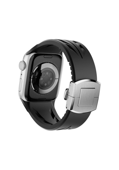 Apple Uyumlu  Watch  7 8 Se 45mm Krd-127 Metal Tokalı Uzunluk Ayarlı Silikon Kordon