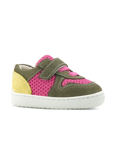 Rakerplus Bob Hakiki Deri Haki Yeşil Pembe Barefoot Cırtlı Lastikli Bebek Sneaker Ayakkabı Haki