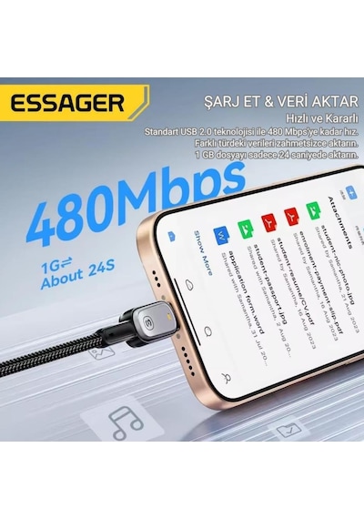 Essager E-marker Çipli Led Işıklı 1 Metre 100w Usb-c To Usb-c Şarj Kablosu Pd100w Type C Şarj Kablosu Desen - Ben10