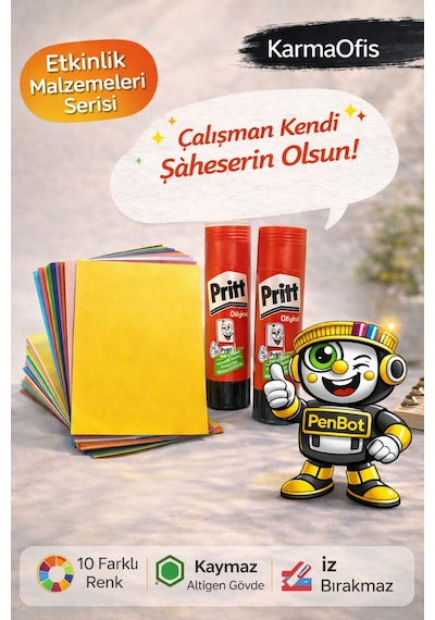 10 Lu Elişi Kağıdı A4 + 2 Li 22 Gr Pritt Stick Yapıştırıcı Seti Renkli Kağıt Okul Ve Etkinlik Seti