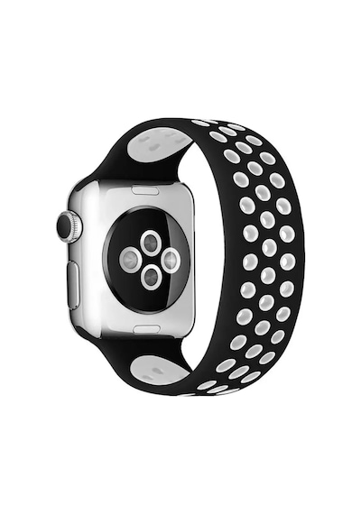 Newface Apple Watch 38mm Ayarlı Delikli Silikon Kordon - Siyah-beyaz
