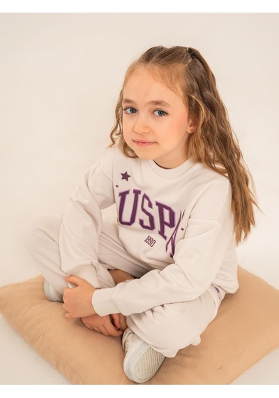 U.S. Polo Assn. Civil Girls 4-8 Yaş Eşofman Takımı - Bej Taş Rengi