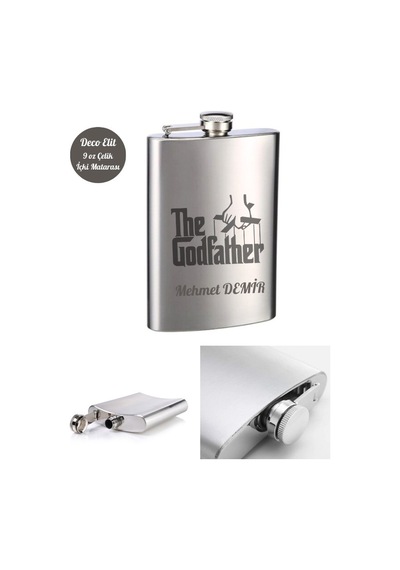 Kişiye Özel God Father 9 Oz Çelik Cep Matarası 266 Ml İçecek Cep Matarası Babaya Hediye Metalik