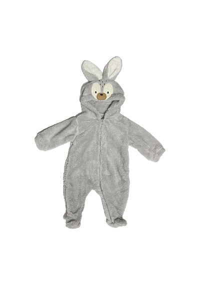 Babysena Ceylan Kapüşonlu Welsoft Erkek Bebek Tulum Gri