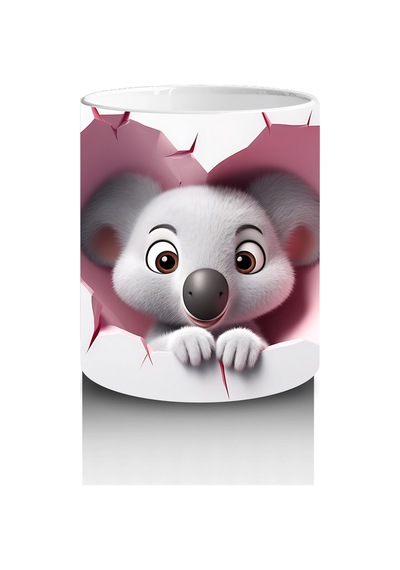 Duvarı Delen Tatlı Koala Figürü Baskılı Kahve Kupası Renkli