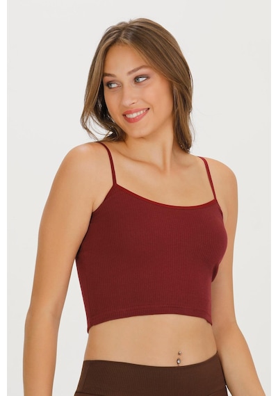 Sensu Kadın Fitilli Kumaş İp Askılı Crop Büstiyer - Crop120 -bordo Bordo