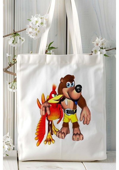 Art Hediye Banjo-kazooie Oyun Baskılı Bez Çanta Omuz Çantası Model 1 Çok Renkli