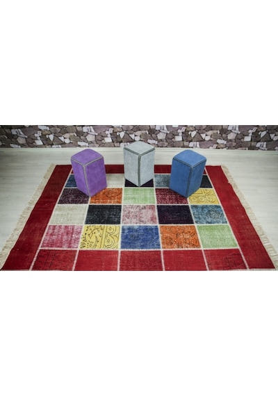 Patchwork El Dokuma Antik Anadolu Halısı Simbad Çok Renkli