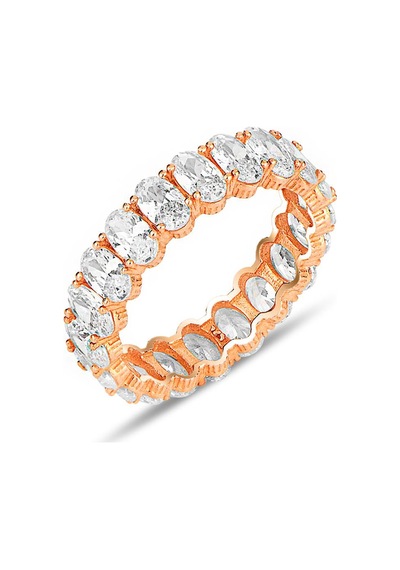 Gümüş Rose Oval Baget Kesim Zirkon Taşlı Tamtur Yüzük