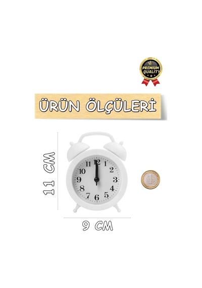 Premium Kalite Dekoratif Pilli Yüksek Sesli Alarmlı Çift Çan Formlu Masaüstü Mini Analog Çalar Saat