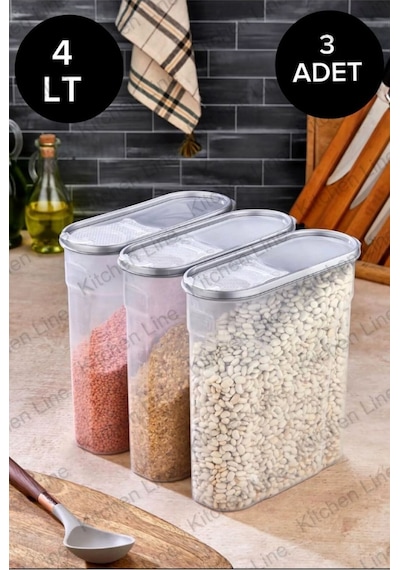 Erzak Bakliyat Kiler Saklama Kabı 3lü, 4lt Renkli
