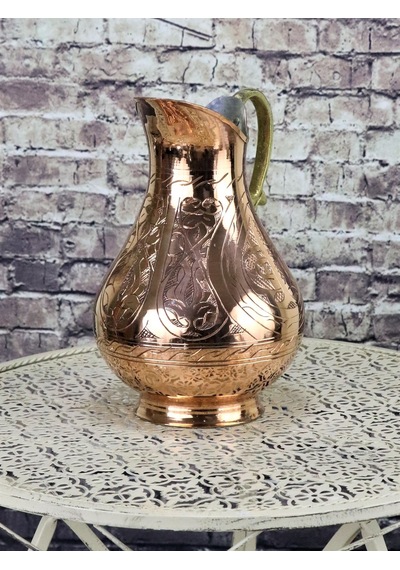 Ağır İşlemeli Keski Kırmızı Bakır Sürahi