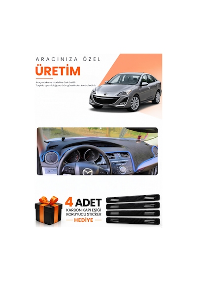 Mazda 3 2009-2013 Uyumlu Torpido Koruma Örtüsü Oto Kılıfı - Siyah Mavi