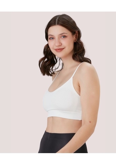 Aurafit Fitilli U Yaka İp Askılı Basic Büstiyer/croptop - 9027 Beyaz