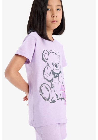 DeFacto Kız Çocuk Pijama Takımı Baskılı Kısa Kollu Üst Beli Lastikli Şort E6226A825HSPR249 Mor DeFacto Kız Çocuk Pijama Takımı Baskılı Kısa Kollu Üst Beli Lastikli Şort E6226A825HSPR249 Mor
