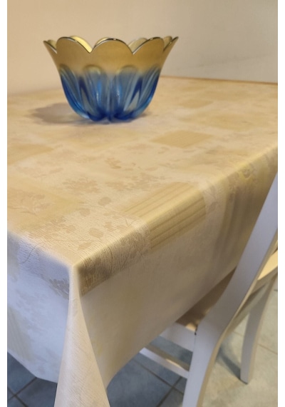 Ithal Pvc Muşamba - Desenli Silinebilir Masa Örtüsü Tnr 08 Krem