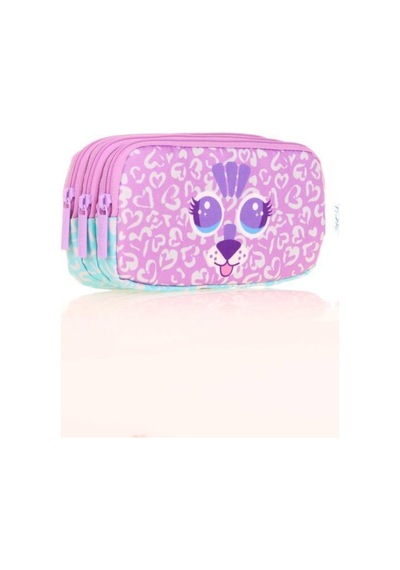 Kaukko Kids 3 Bölmeli Kalem Çantası Cute Face Tiger Pembe L8144