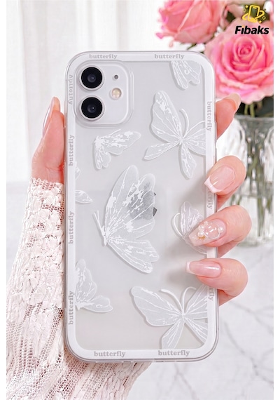 Fibaks iPhone 11 Uyumlu Kılıf Tasarımlı Desenli Kamera Korumalı Şeffaf Kelebek Esnek Yumuşak Silikon Kapak