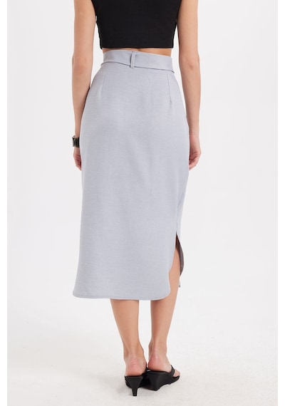 Tudors Kadın Slim Fit Dar Kesim Pileli Pamuklu Ön Düğme Kapamalı Kuşaklı Yırtmaçlı Gri Etek -50945 Tudors Kadın Slim Fit Dar Kesim Pileli Pamuklu Ön Düğme Kapamalı Kuşaklı Yırtmaçlı Gri Etek -50945
