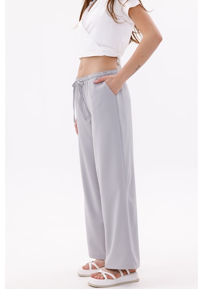 Genius Store Kadın Pantolon Geniş Paça Pamuklu Viskon Cepli Pantolon Beli Lastikli Genişpaça-pantolon Gri