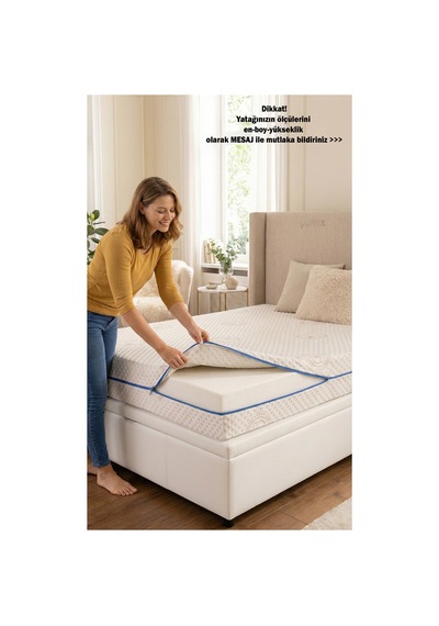 Cotton Premium Fermuarlı Yatak Kılıfı 120x200 Koruyucusu %100 Pamuklu Kılıf Kapitone Tek Kişilik Natural