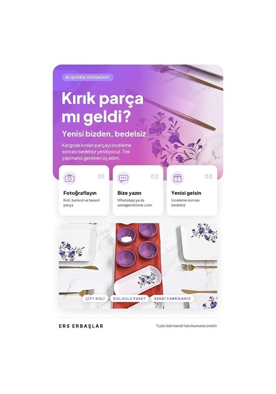Tr Lila Sarmaşık 14 Parça 6 Kişilik Kare Kahvaltı Takımı Genel