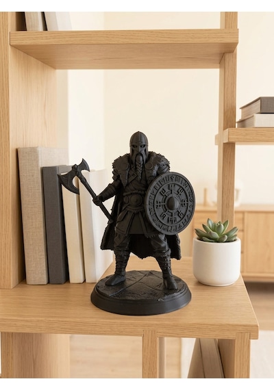 Viking Savaşçı Biblosu 15 Cm İskandinav Mitolojisi Heykel Mat Siyah Karakter Figür Masaüstü Ofis Kitaplık Dekoru Erkek Hediyesi 15cm