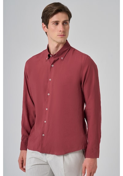 Morven Erkek Bordo Trend Düz Desen Dynamic Fit Düğmeli Yaka Gömlek 25ms004030750 Bordo Bordo
