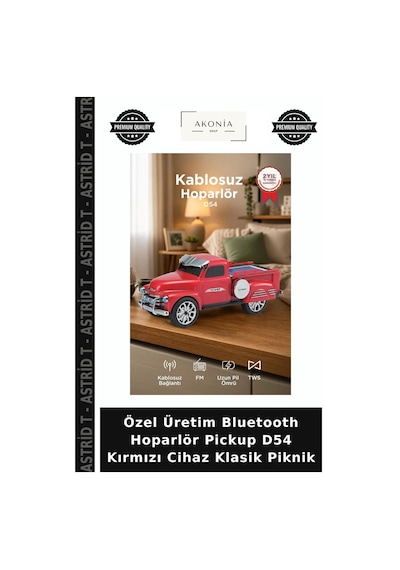 Özel Üretim Bluetooth Hoparlör Pickup D54 Kırmızı Cihaz Klasik Piknik