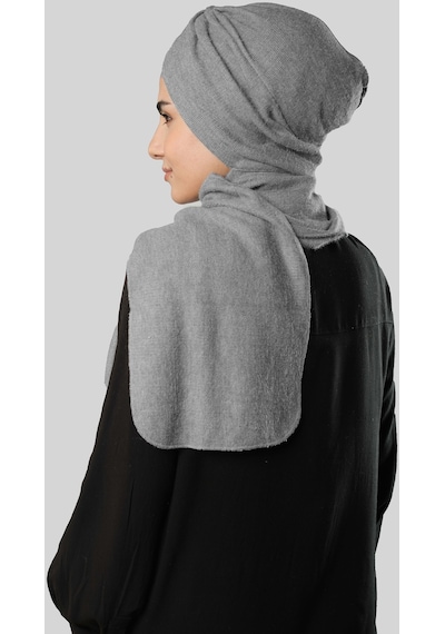 Hürrem Bone Gri Kışlık Kendinden Atkılı Peluş Tesettür Bone Jakar Düz 2329 15 Gri