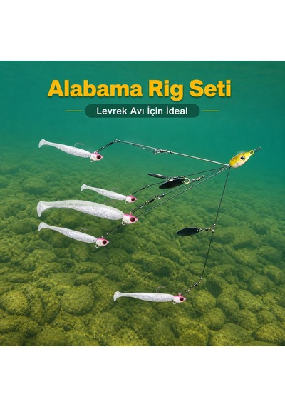 Valkyrie Alabama Rig Seti 1 Şemsiye 5 Jig Kafa 5 Silikon Yem Hazır Turna Levrek Avı Spinner Rig Takımı