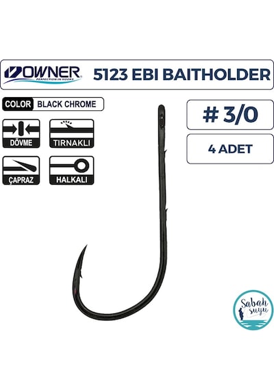 Owner 5123 Ebi Baitholder Tırnaklı Delikli İğne 3/0 4 Adet Siyah