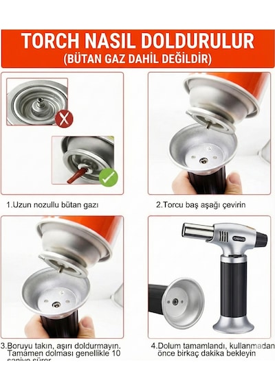 Goldorion Or-400 Gazlı Torch Pürmüz Çakmak - Mangal Ve Pasta Yakma Tabancası Gri