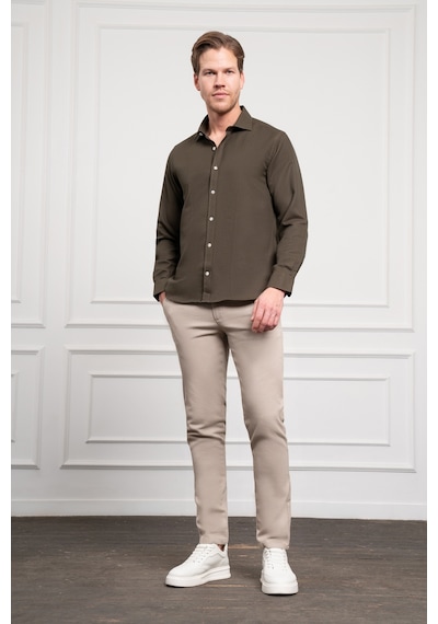 Morven Erkek Haki Trend İtalyan Yaka Slim Fit Dar Kesim Gömlek 25mc004017710 Haki Haki