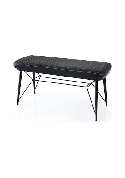 Bench Puf Metal Retro Ayaklı Siyah Deri